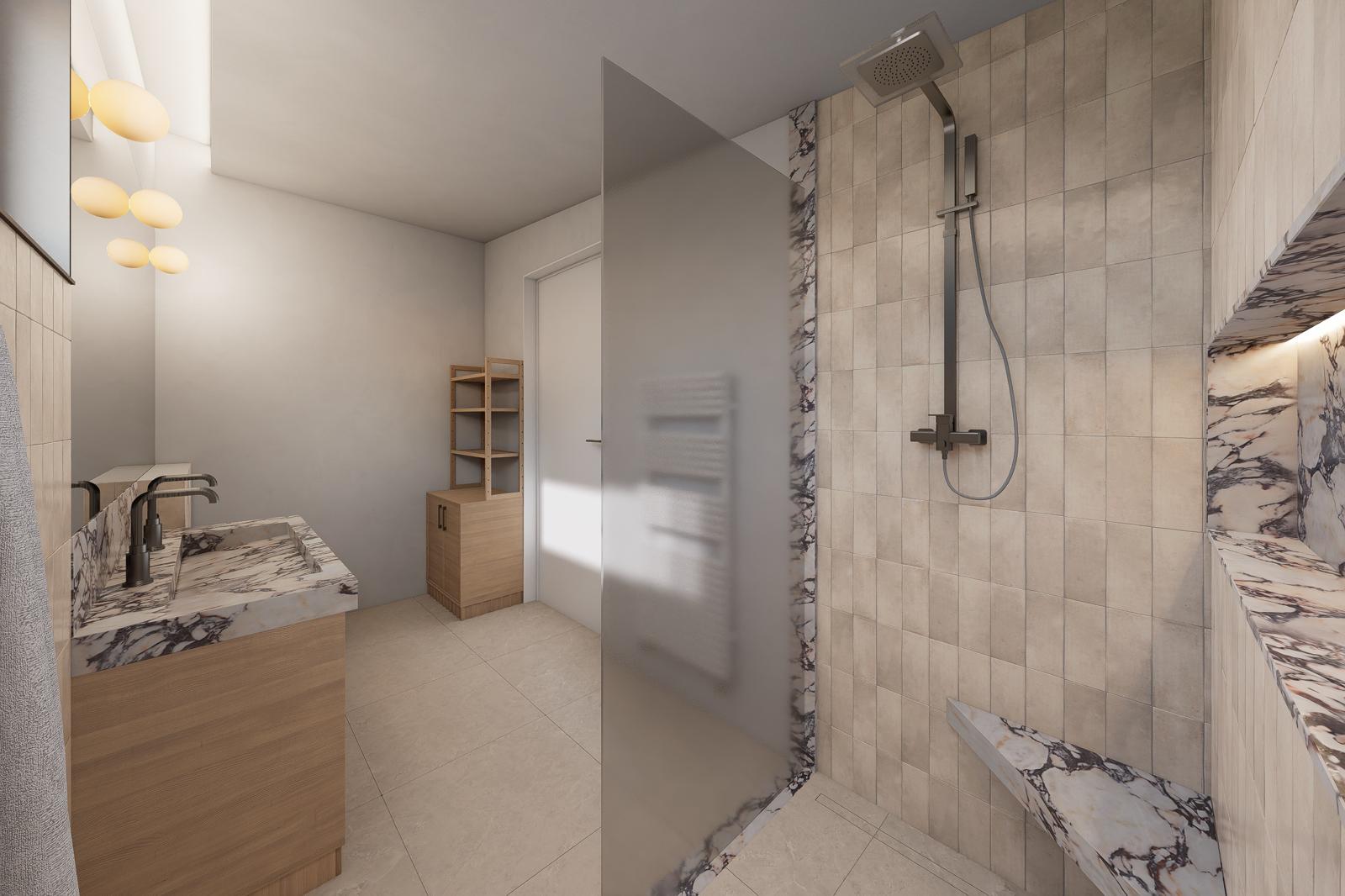 Bathroom shower marble rendering design assist salle de bain douche collet homes