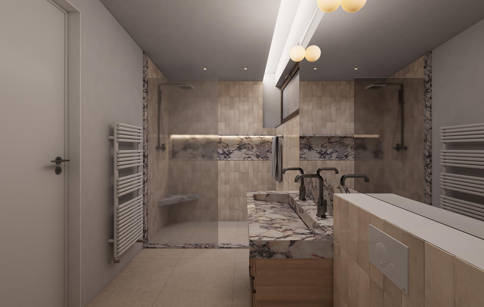 Bathroom shower marble rendering design assist salle de bain douche collet homes