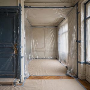 An old door and window are protected in the apartment.