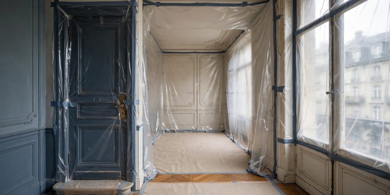 An old door and window are protected in the apartment.